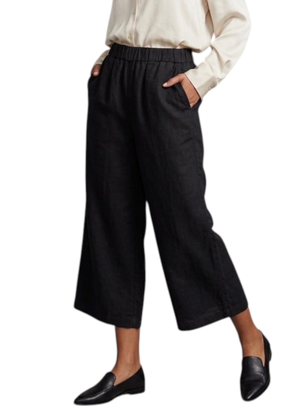 Mate the Label Black 100% Linen Wide Leg Crop Pant Size XS